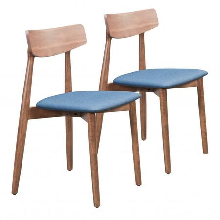 KD ESTANTERIA Newman Dining Chair, Walnut & Blue, 2PK KD3667600